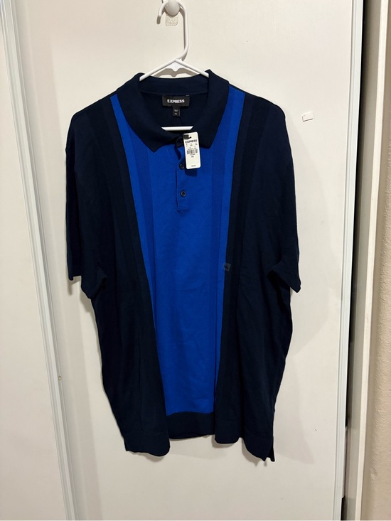Express Other - NEW Express Knit Color block Polo Shirt Mens XXL Blue Short Sleeve Button Up